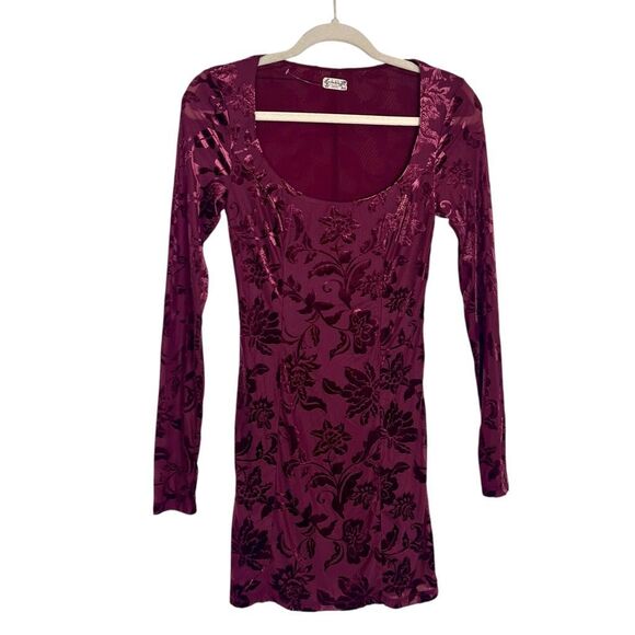 Free People Lotta Love Slip Dress Small Burgundy Red Velvet Burnout Floral Mini - Picture 2 of 14